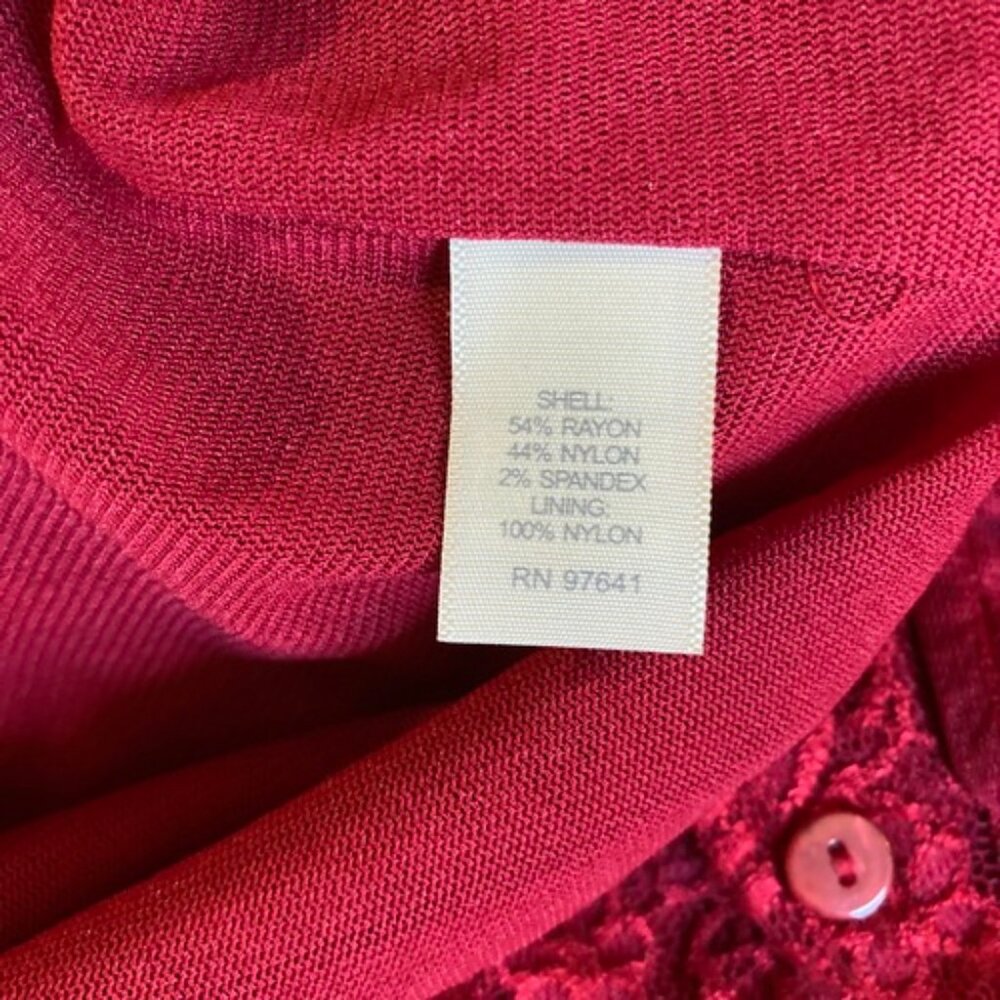 J. Jill NWT Knit Lace Open Weave Cardigan Top V-Neck Red Stretch Lined, Medium - Picture 9 of 12